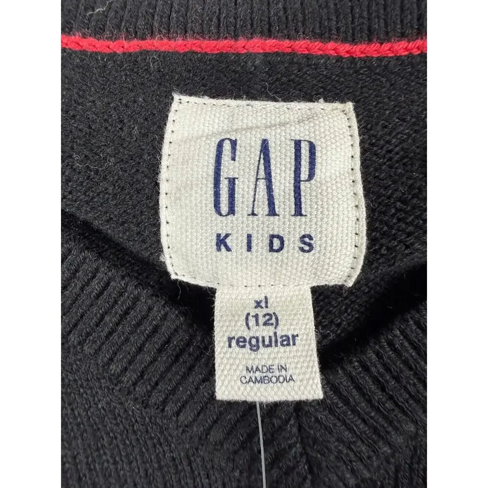 NEW Gap Kids V-Neck Cotton Blend Sweater Black Size 12